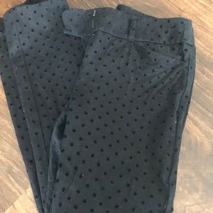 Black velvet polka dot ankle pants